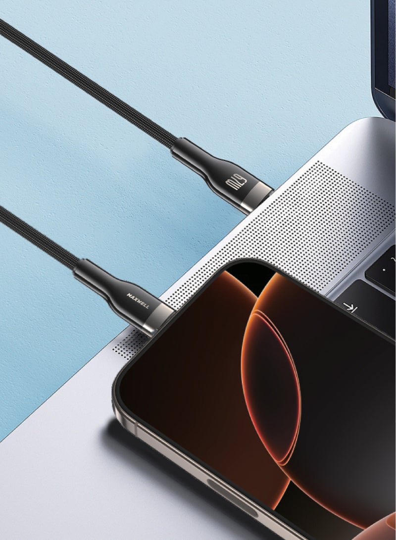 Maxwell Electronics Maxwell Turbo Line Series Cable USB-C to USB-C (2 Meter) Fast Charging Compatible with iPhone 16 Pro Max Samsung Galaxy S25, iPhone 15 Pro Max, etc. 67W Fast Charging and Data Transmission Nylon Braided Cable - Image 4