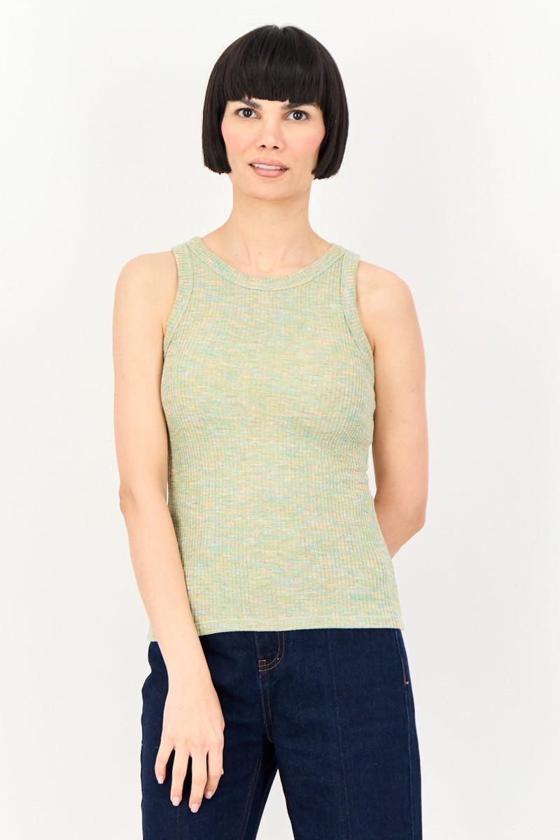 promod Women Crew Neck Ribbed Sleeveless Tank Top, Multicolor - Image 1