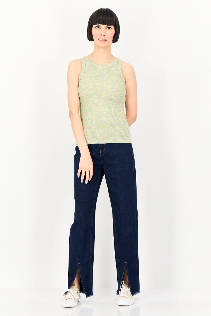 promod Women Crew Neck Ribbed Sleeveless Tank Top, Multicolor - Image 3