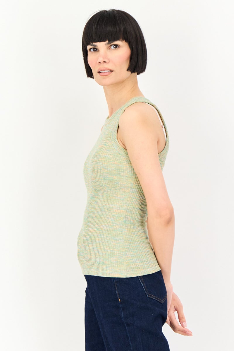 promod Women Crew Neck Ribbed Sleeveless Tank Top, Multicolor - Image 4