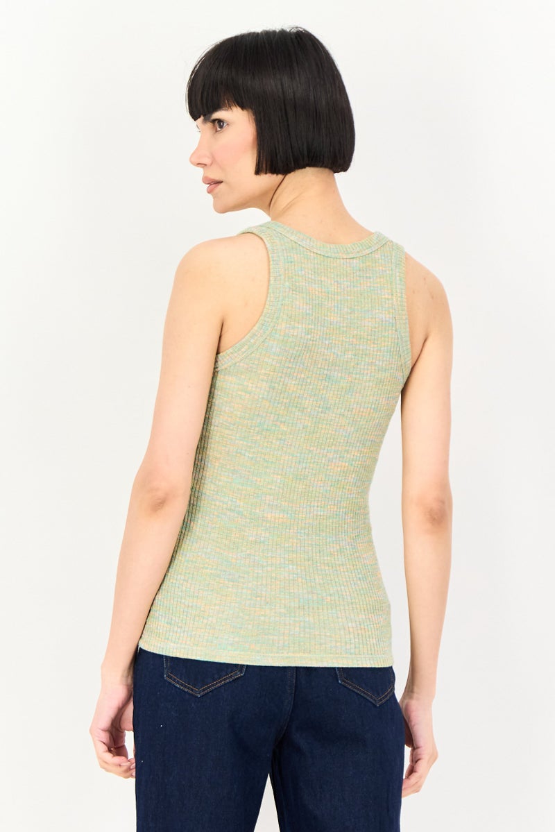 promod Women Crew Neck Ribbed Sleeveless Tank Top, Multicolor - Image 2