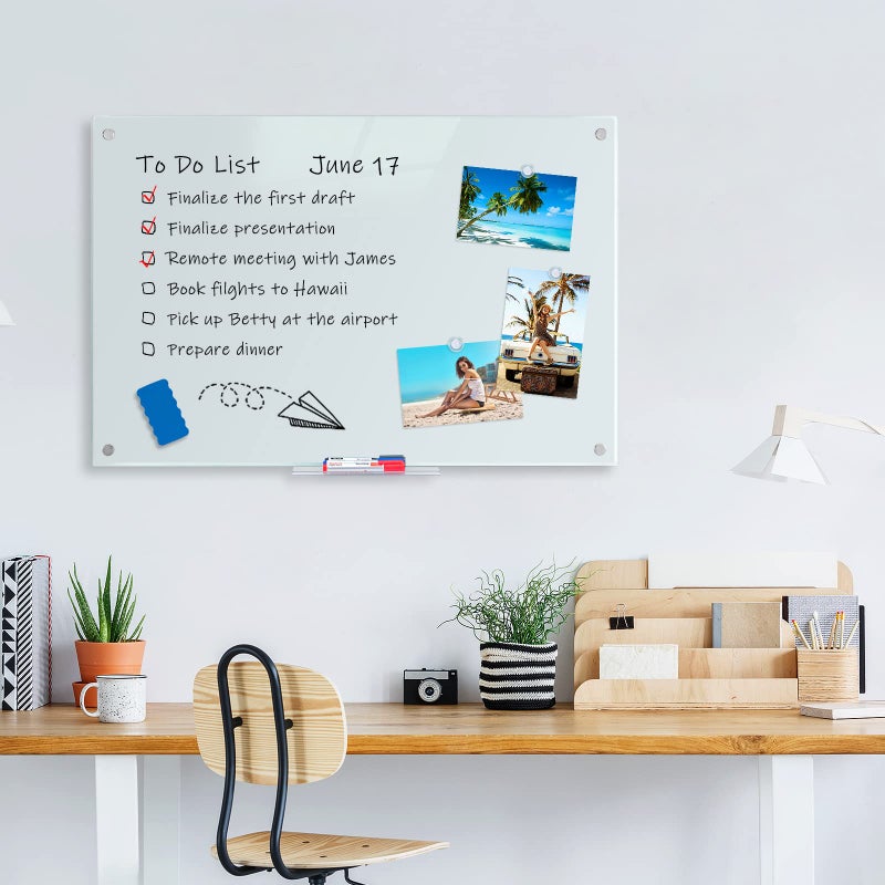 maxtek Magnetic Glass Dry Erase White Board, 36 x 24 Inches Glass Board for Wall Mounted, Includes 6 Magnets, 3 Markers and 1 Eraser for Classroom Home, Office Supplies (White) - Image 2
