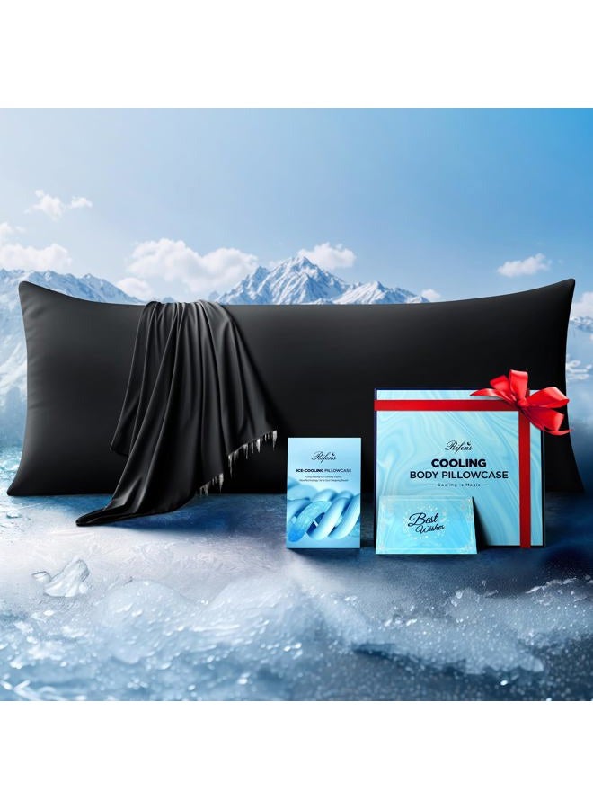 Rifens Ice Cooling Body Pillowcase for Hot Sleepers – Stays Cool All Night, Silky Touch Long Body Pillow Cases with Invisible Zipper, Soft & Breathable Body Pillow Cover, Gift for Men Women - 20"x54", Black - Image 1