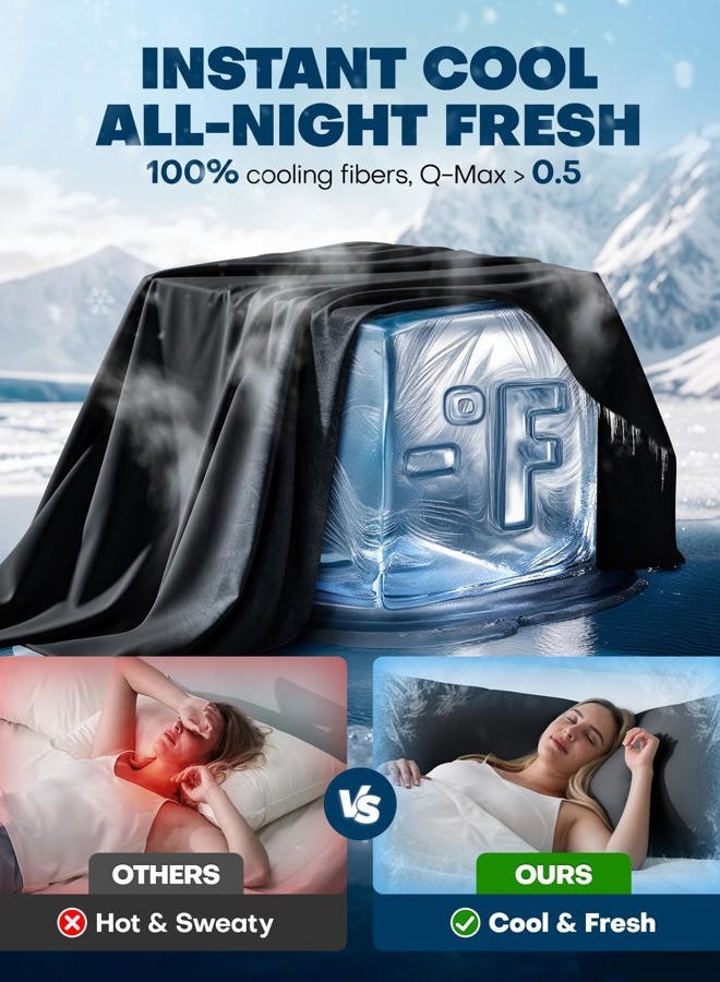 Rifens Ice Cooling Body Pillowcase for Hot Sleepers – Stays Cool All Night, Silky Touch Long Body Pillow Cases with Invisible Zipper, Soft & Breathable Body Pillow Cover, Gift for Men Women - 20"x54", Black - Image 2
