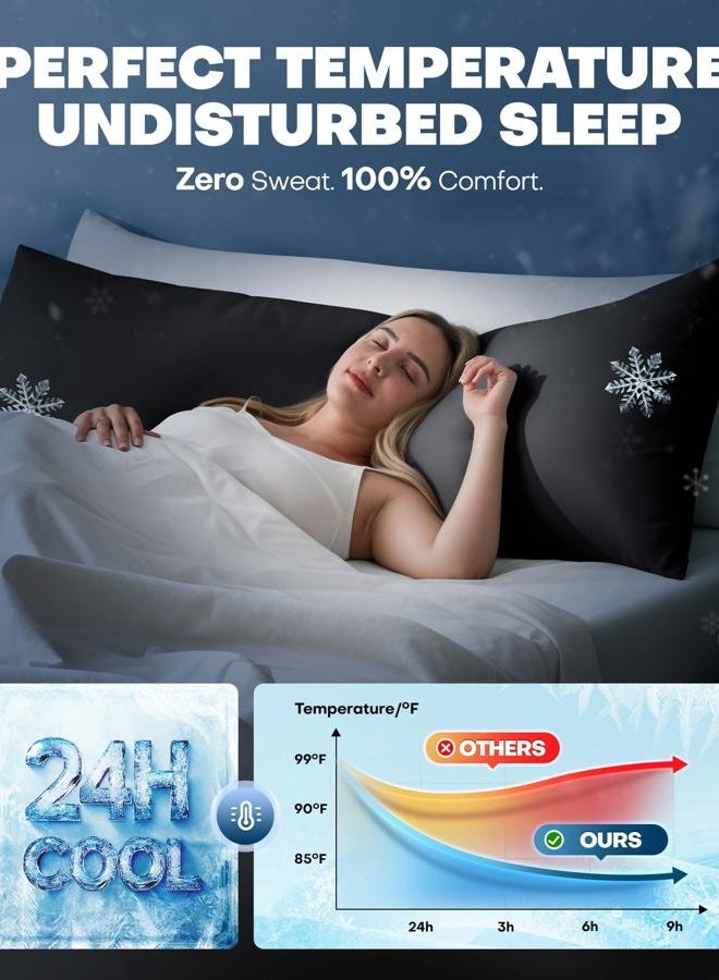 Rifens Ice Cooling Body Pillowcase for Hot Sleepers – Stays Cool All Night, Silky Touch Long Body Pillow Cases with Invisible Zipper, Soft & Breathable Body Pillow Cover, Gift for Men Women - 20"x54", Black - Image 3