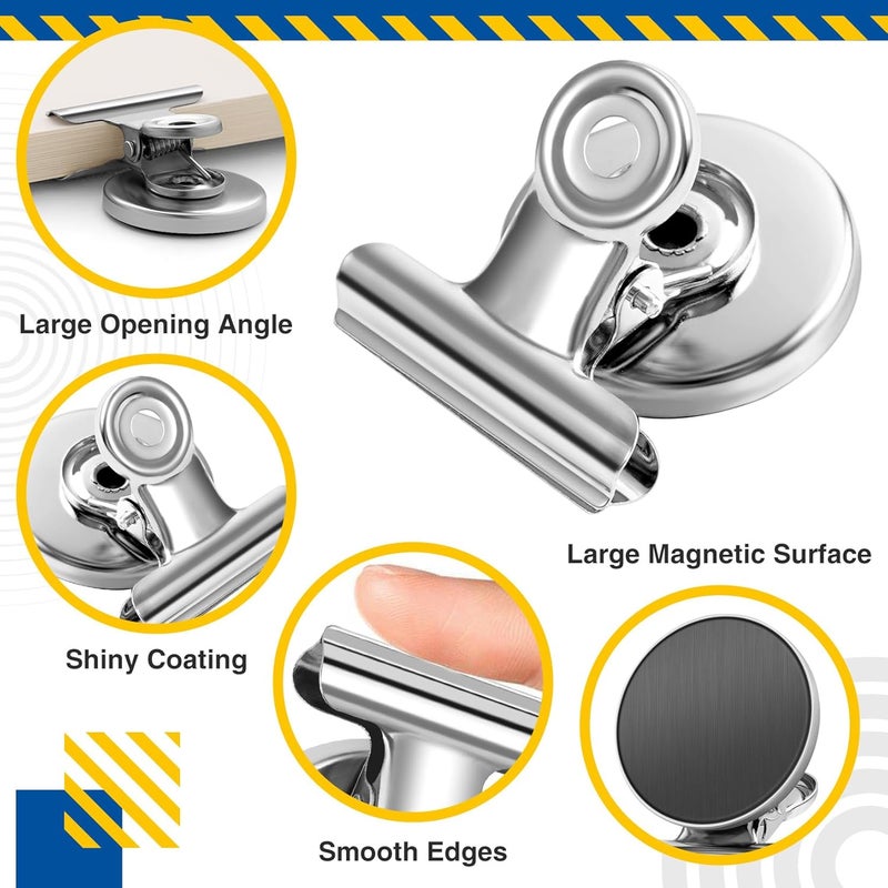 FINDMAG 6 Pack Silver Magnetic Clips, Strong Heavy Duty Clips Magnet, Fridge Magnets Clip, Whiteboard Magnets Clip, Metal Magnet Clip for Refrigerator, Whiteboard, Office, Classroom - Image 3