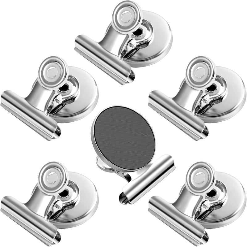 FINDMAG 6 Pack Silver Magnetic Clips, Strong Heavy Duty Clips Magnet, Fridge Magnets Clip, Whiteboard Magnets Clip, Metal Magnet Clip for Refrigerator, Whiteboard, Office, Classroom - Image 1