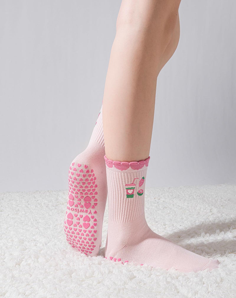 Yawlsow Cute Pilates Grip Socks (US, Alpha, One Size, Regular, Regular, 1 Pack-Strawberry) - Image 2