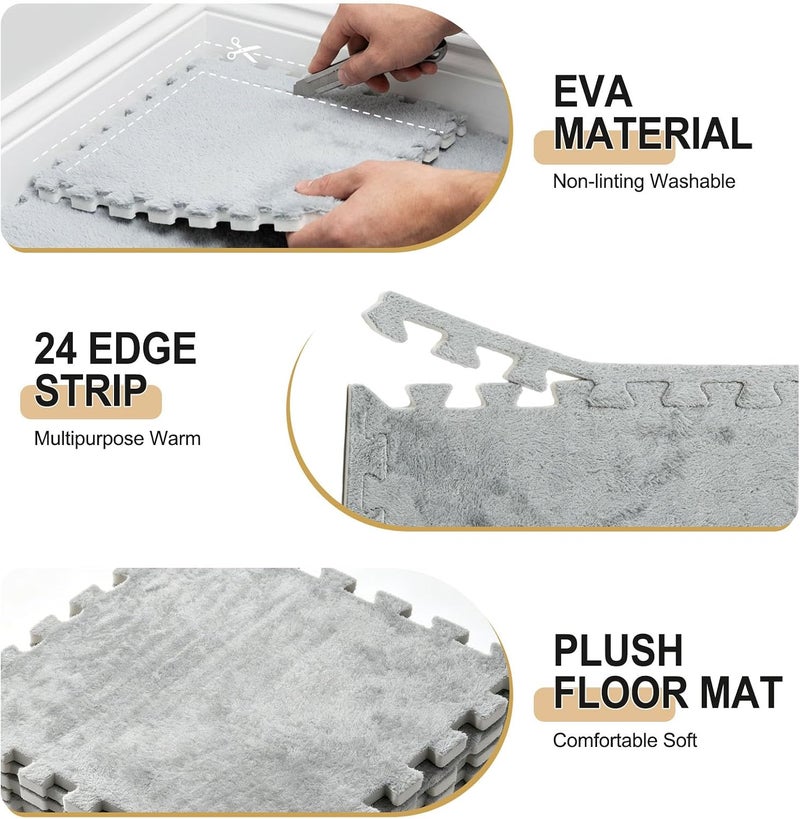 Roixeeds 24 Pack EVA Interlocking Foam Floor Tiles, 11.8"x11.8"x0.4" Protective Gym Flooring Mats, Non-Slip Puzzle Exercise Mat for Home Gym, Garage, Playroom, Aerobic Bike - Image 4