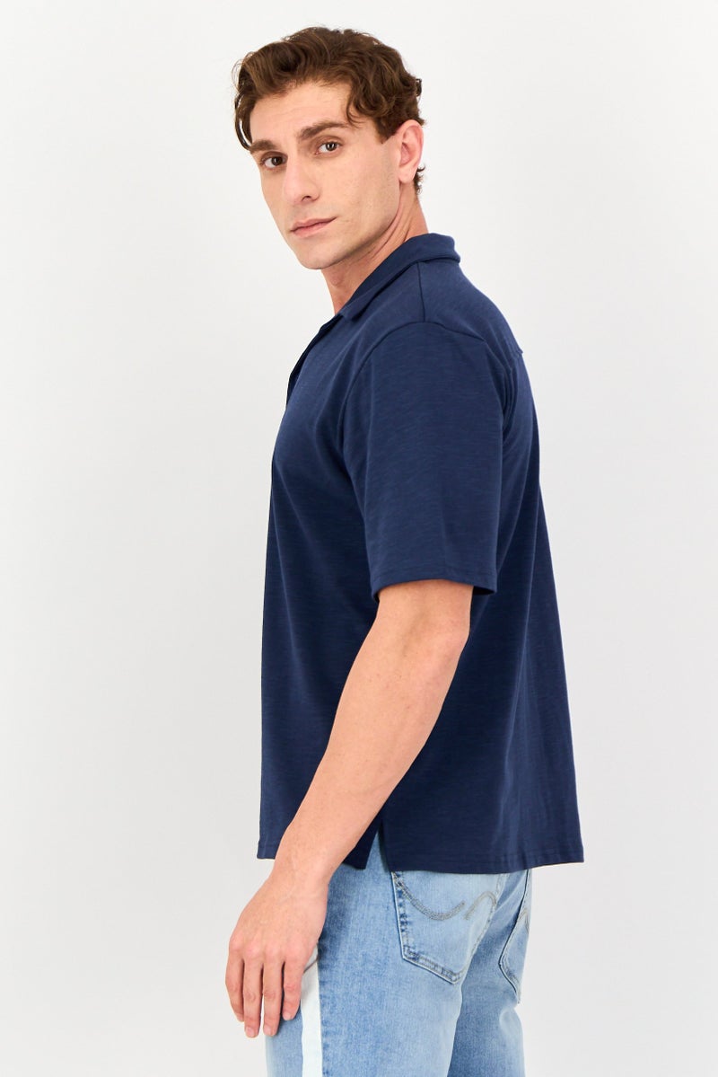 Core Elements Men Regular Fit Chambray Short Sleeve Casual Shirt, Navy Blue - Image 2