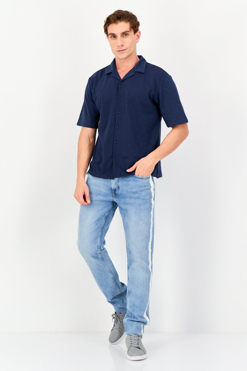 Core Elements Men Regular Fit Chambray Short Sleeve Casual Shirt, Navy Blue - Image 4