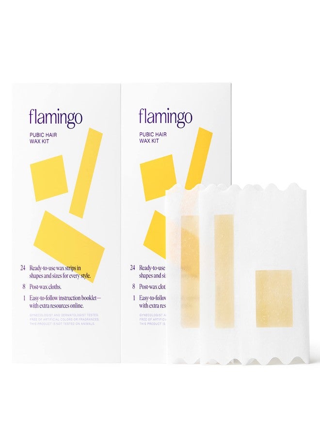 Flamingo Women Pubic Waxing Kit with 24 Wax Strips, 8 Post-Wax Cloths, Pack of 2 - Image 1