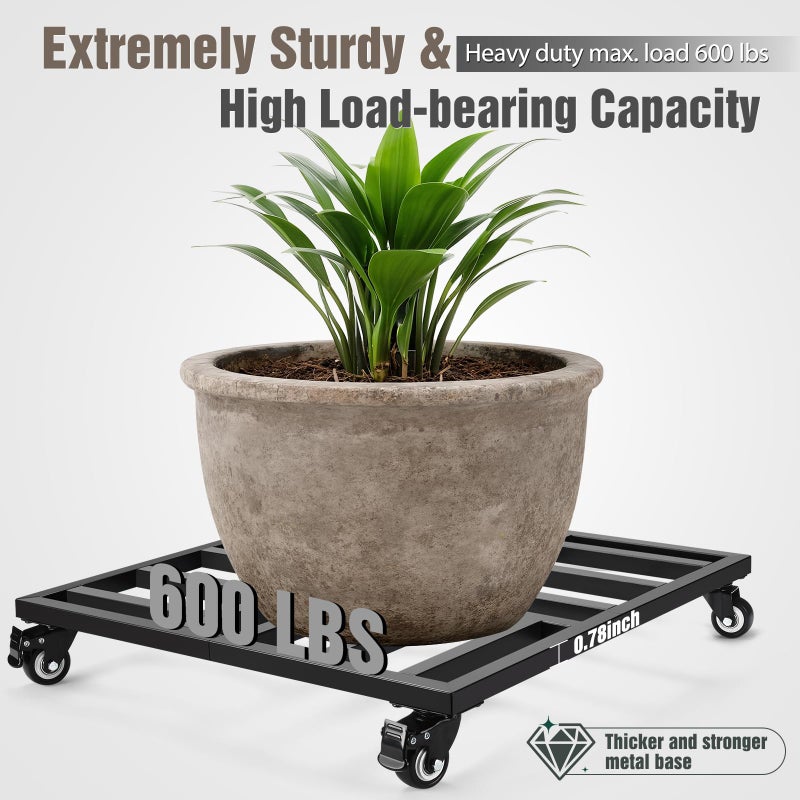 AugFir 22" Plant Caddy with Wheels Heavy Duty, 600lbs Rolling Metal Plant Stand, Square Plant Dolly with Lockable Caster Wheels for Large Planter Pots, Heavy Objects, Ideal for Indoor and Outdoor Use - Image 2