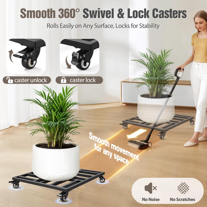 AugFir 22" Plant Caddy with Wheels Heavy Duty, 600lbs Rolling Metal Plant Stand, Square Plant Dolly with Lockable Caster Wheels for Large Planter Pots, Heavy Objects, Ideal for Indoor and Outdoor Use - Image 4