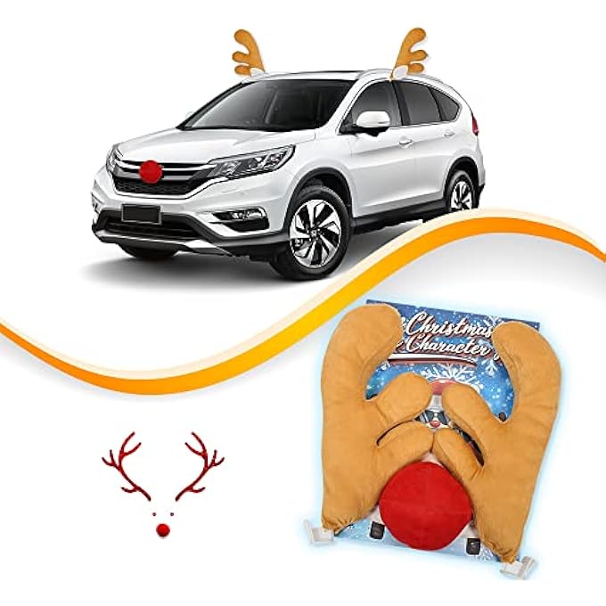 rayihni Eraspooky Christmas Car Antlers Reindeer Car Kit Reindeer Antler and Nose Vehicle Costume Christmas Reindeer Antlers Car Decoration Kit for All Vehicles - Image 1