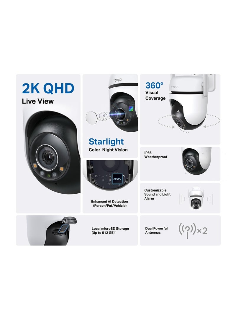 TP-LINK Tapo C520WS 2K Outdoor Pan/Tilt Security Wi-Fi Camera,IP66 Weatherproof, AI Detection,360° Visual Coverage, Starlight Colour Night Vision, Cloud &Local Storage, Works with Alexa&Google Home - Image 2