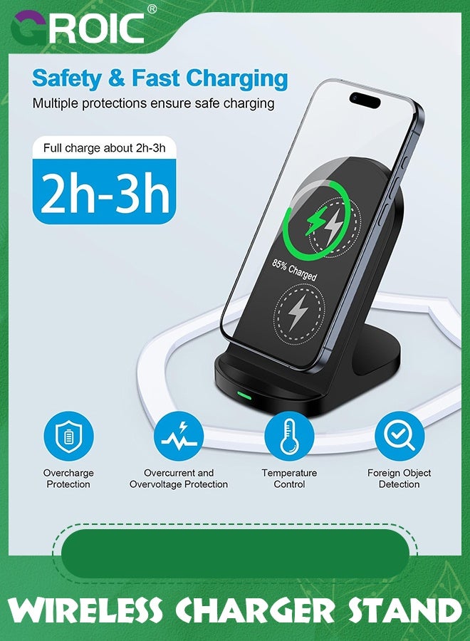 GROIC Wireless Charging Station, 15W Fast Wireless Charging Stand for Samsung Galaxy S24 Ultra/S23 FE/S23/S22/Note20, Android Phone Wireless Charger Pad for iPhone 15/14/13/12,Pixel 8a/8 Pro/7a/7 Pro  - Image 2