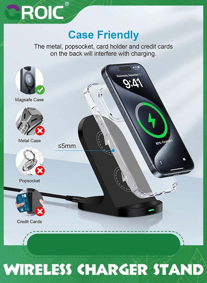 GROIC Wireless Charging Station, 15W Fast Wireless Charging Stand for Samsung Galaxy S24 Ultra/S23 FE/S23/S22/Note20, Android Phone Wireless Charger Pad for iPhone 15/14/13/12,Pixel 8a/8 Pro/7a/7 Pro  - Image 3