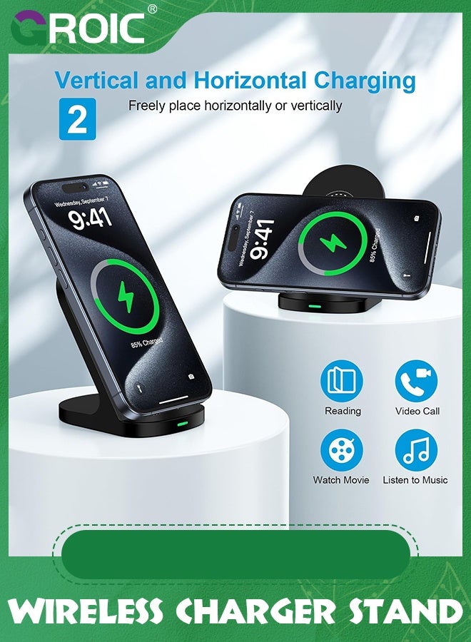 GROIC Wireless Charging Station, 15W Fast Wireless Charging Stand for Samsung Galaxy S24 Ultra/S23 FE/S23/S22/Note20, Android Phone Wireless Charger Pad for iPhone 15/14/13/12,Pixel 8a/8 Pro/7a/7 Pro  - Image 4