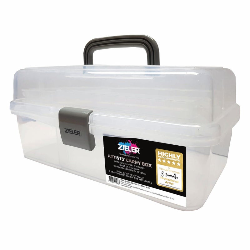 Zieler Artists CarryCaddy Box Translucent White  Ideal storage for artists paintbrushes pencils paints pastels plus sewing and craft accessories