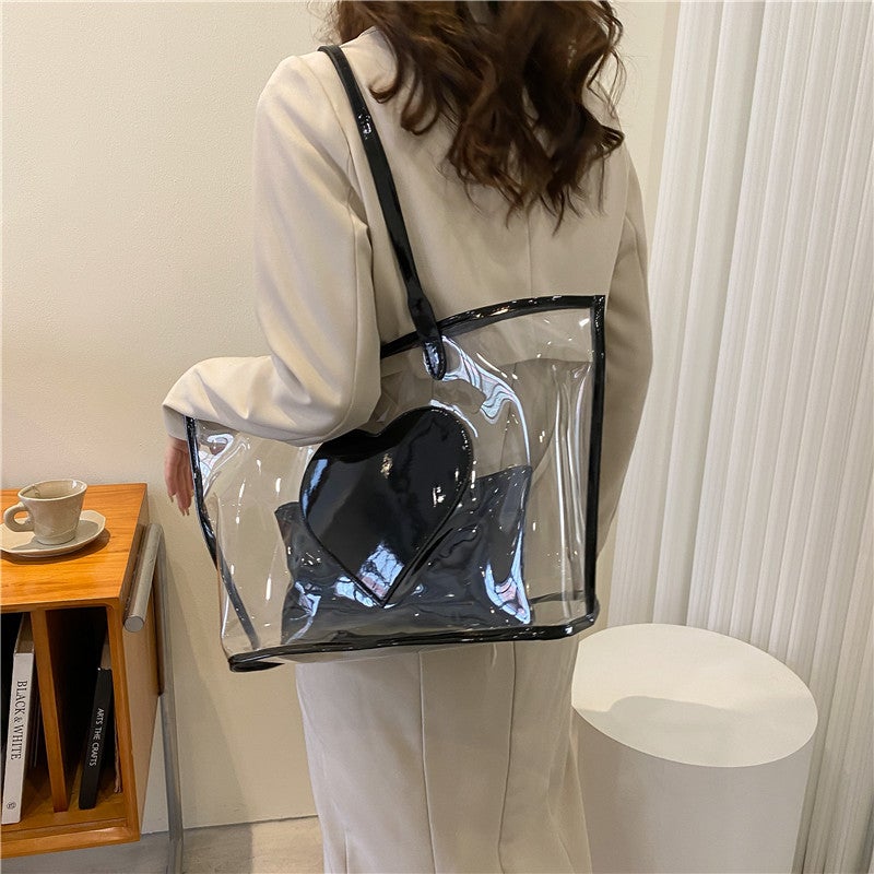 Jelly Shoulder Bag Large Capacity Color-block Heart Mother-Child - Image 3