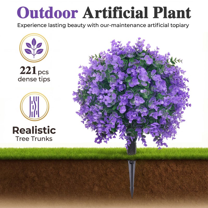PATIO CHOICE Artificial Topiary Boxwood Ball Trees with Lavender Set of 2 22" Artificial Faux Plants Realistic Bushes Fake Shrubs Decorations for Outdoor Indoor Front Porch Garden (Purple, 22in) - Image 2
