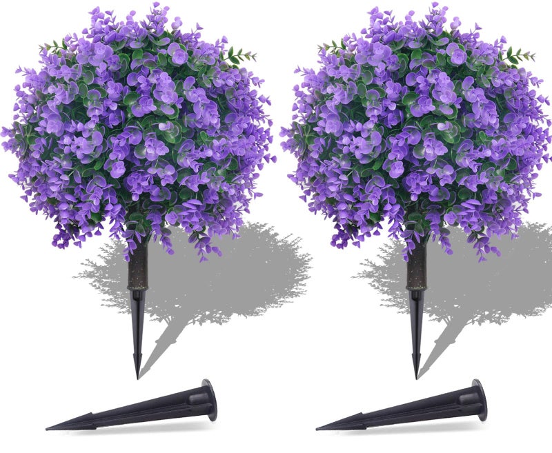 PATIO CHOICE Artificial Topiary Boxwood Ball Trees with Lavender Set of 2 22" Artificial Faux Plants Realistic Bushes Fake Shrubs Decorations for Outdoor Indoor Front Porch Garden (Purple, 22in) - Image 1