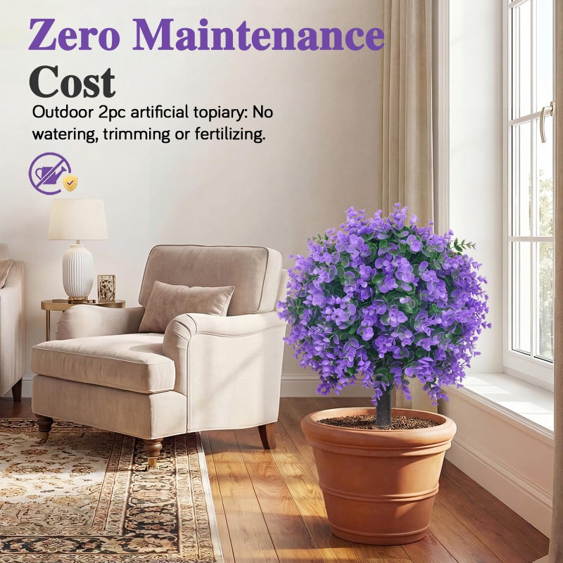 PATIO CHOICE Artificial Topiary Boxwood Ball Trees with Lavender Set of 2 22" Artificial Faux Plants Realistic Bushes Fake Shrubs Decorations for Outdoor Indoor Front Porch Garden (Purple, 22in) - Image 4