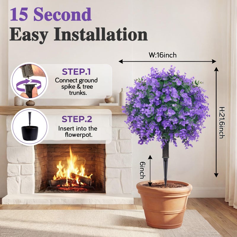 PATIO CHOICE Artificial Topiary Boxwood Ball Trees with Lavender Set of 2 22" Artificial Faux Plants Realistic Bushes Fake Shrubs Decorations for Outdoor Indoor Front Porch Garden (Purple, 22in) - Image 3