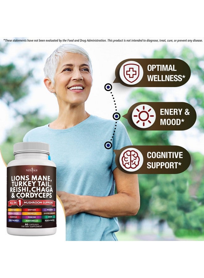 NEW AGE Lions Mane Mushroom Supplement with Turkey Tail Reishi Cordyceps Chaga with Marshmallow Root - 120 Count - Image 2