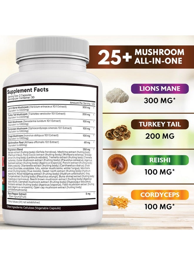 NEW AGE Lions Mane Mushroom Supplement with Turkey Tail Reishi Cordyceps Chaga with Marshmallow Root - 120 Count - Image 3