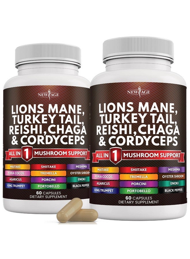 NEW AGE Lions Mane Mushroom Supplement with Turkey Tail Reishi Cordyceps Chaga with Marshmallow Root - 120 Count - Image 1