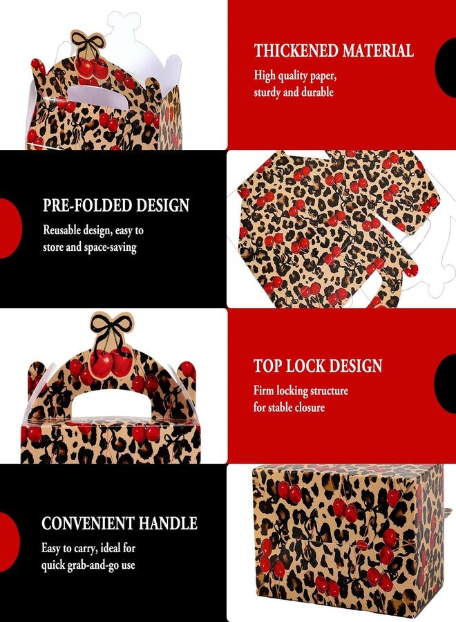 Whaline Cheetah Cherry Paper Gift Boxes with Handles 12 Pcs Goodie Candy Treat Bags Leopard Print Bow Cherry Gable Party Favor Boxes for Safari Birthday Party Present Supplies - Image 3