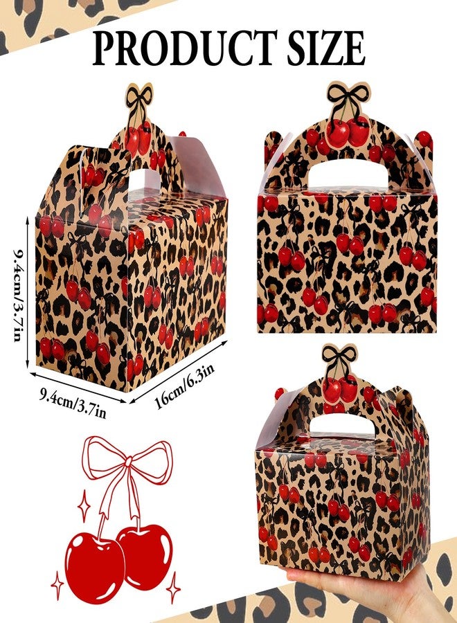 Whaline Cheetah Cherry Paper Gift Boxes with Handles 12 Pcs Goodie Candy Treat Bags Leopard Print Bow Cherry Gable Party Favor Boxes for Safari Birthday Party Present Supplies - Image 2