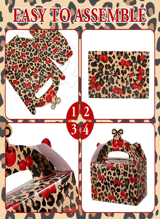Whaline Cheetah Cherry Paper Gift Boxes with Handles 12 Pcs Goodie Candy Treat Bags Leopard Print Bow Cherry Gable Party Favor Boxes for Safari Birthday Party Present Supplies - Image 4