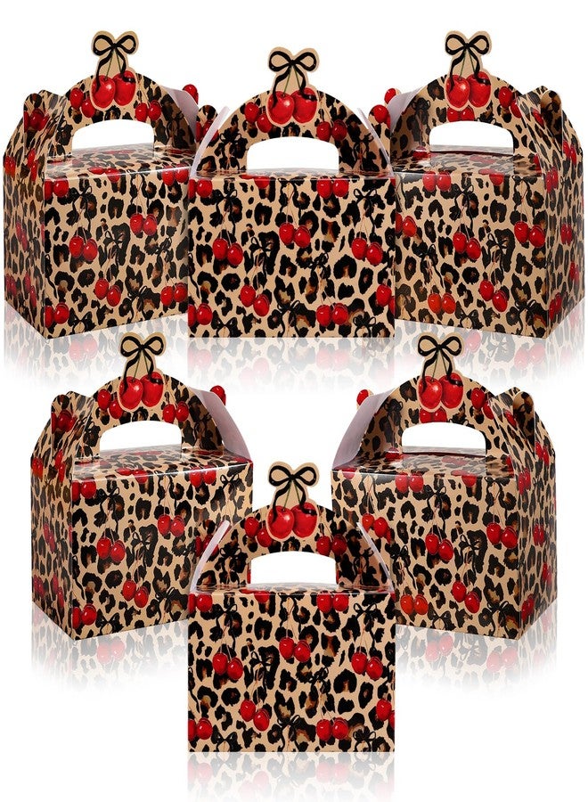 Whaline Cheetah Cherry Paper Gift Boxes with Handles 12 Pcs Goodie Candy Treat Bags Leopard Print Bow Cherry Gable Party Favor Boxes for Safari Birthday Party Present Supplies - Image 1