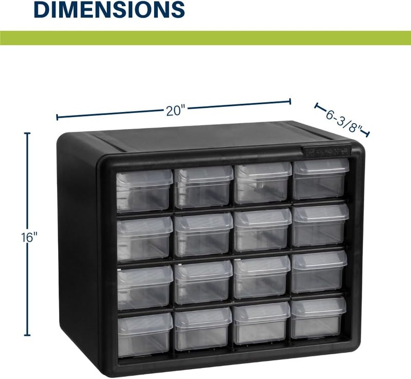 AkroMils 16-Drawer Plastic Cabinet for Garage Organization, Beads, Makeup Organizer, Building Bricks Storage, Teacher Toolbox, 10-1/2" W x 6-1/2" D x 8-1/2" H, 10716 Black (Pack of 4) - Image 3