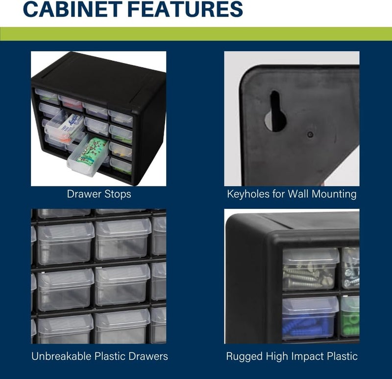 AkroMils 16-Drawer Plastic Cabinet for Garage Organization, Beads, Makeup Organizer, Building Bricks Storage, Teacher Toolbox, 10-1/2" W x 6-1/2" D x 8-1/2" H, 10716 Black (Pack of 4) - Image 4