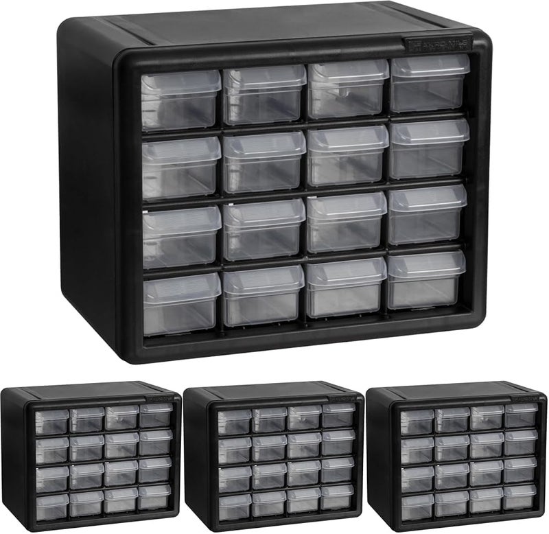 AkroMils 16-Drawer Plastic Cabinet for Garage Organization, Beads, Makeup Organizer, Building Bricks Storage, Teacher Toolbox, 10-1/2" W x 6-1/2" D x 8-1/2" H, 10716 Black (Pack of 4) - Image 1