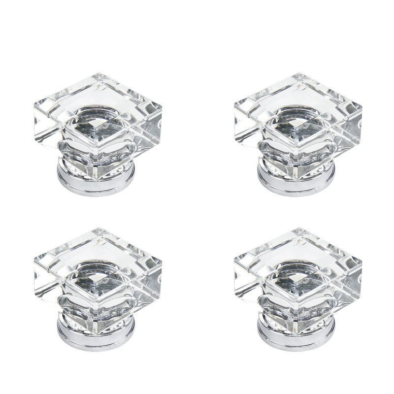 Pastlla Square Glass Cabinet Knobs 134 Clear Glass Knob Cabinet Hardware Crystal Drawer Handle Pulls Dresser Knobs Brushed Nickel Base Drawer Pull Pack of 4 Transparent