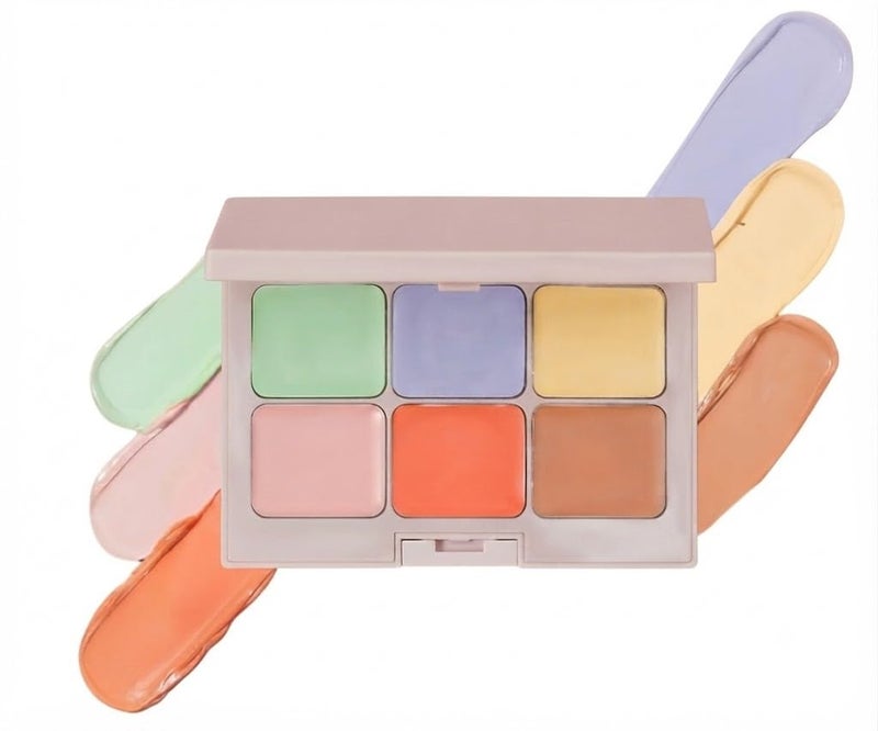 6 Colors Correcting Concealer Palette, 6 In 1 Contour Palette Brush, Makeup Palette Contouring Foundation Color Corrector, Corrector for Dark Circles, Blemish, Acne - Image 1