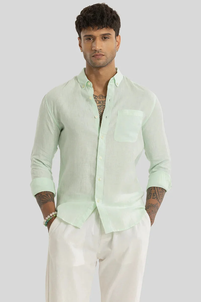 SNITCH قميص كتان سادة أخضر فاتح أساسي