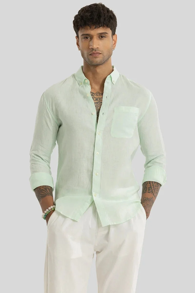 SNITCH Elementary Light Green Plain 100% Linen Shirt