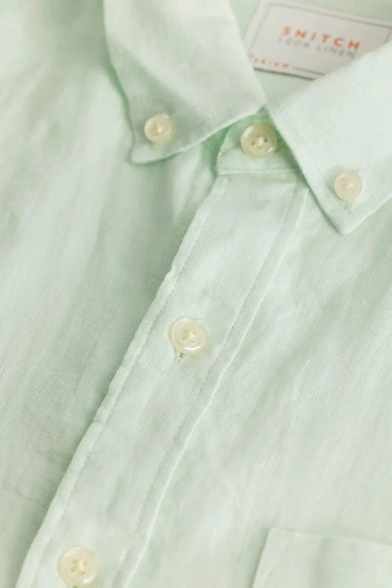 SNITCH Elementary Light Green Plain 100% Linen Shirt