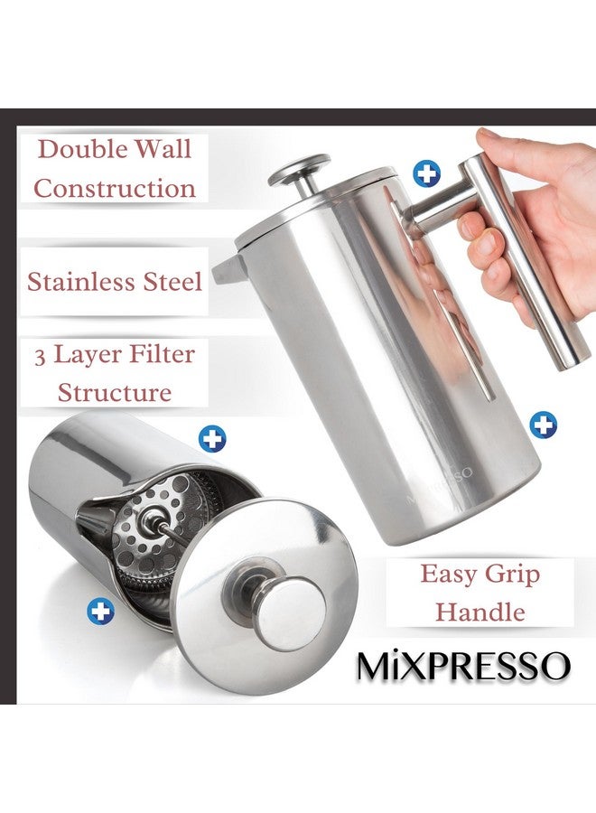 Mixpresso Stainless Steel French Press Coffee Maker 27 Oz 800 ml, Double Wall Insulated French Press Stainless Steel & Tea Brewer Easy Clean & Easy Press Strong Quality Metal Coffee Press. - Image 2