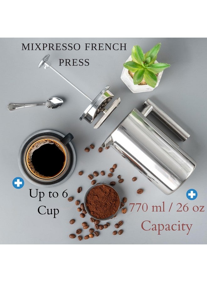 Mixpresso Stainless Steel French Press Coffee Maker 27 Oz 800 ml, Double Wall Insulated French Press Stainless Steel & Tea Brewer Easy Clean & Easy Press Strong Quality Metal Coffee Press. - Image 3