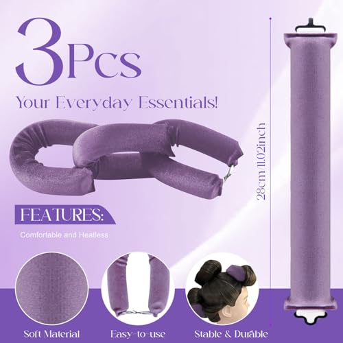 TecoKart® 3 Pcs Purple Heatless Hair Curler for Women – Gentle Curling Rollers, Soft Headband for Natural Waves, Ideal Tool for Heat-Free Hair Styling - Image 2
