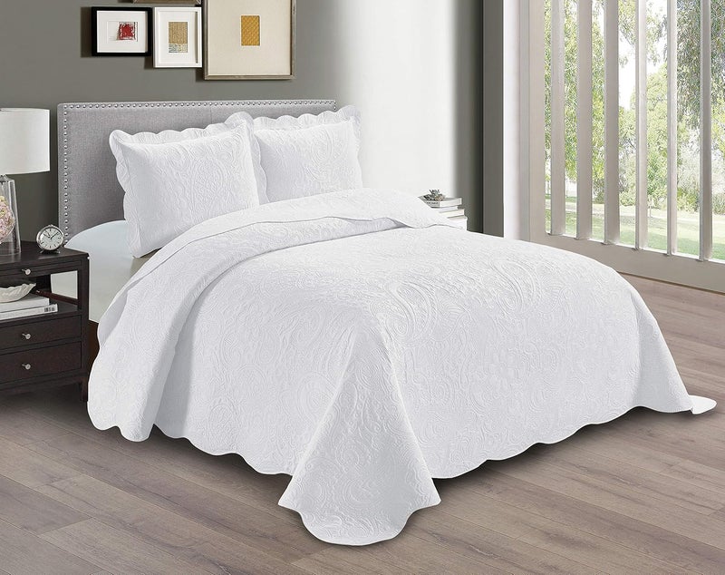 Linen Plus Embossed Coverlet Bedspread Set Oversized Solid White Full/Queen Bed Cover Bedding New # Dana - Image 1