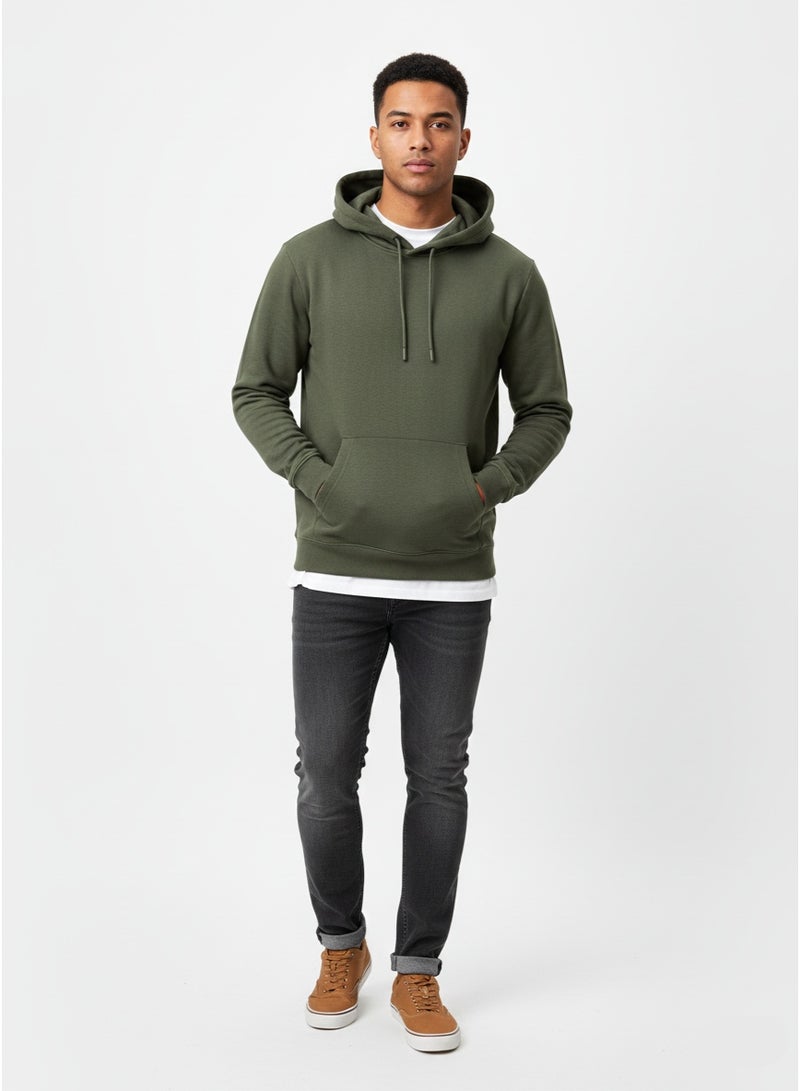 LOUD UNIVERSE Khaki Green Regular Fit Cotton Jersey Hoodie, Soft Comfortable Hoodie - Image 3