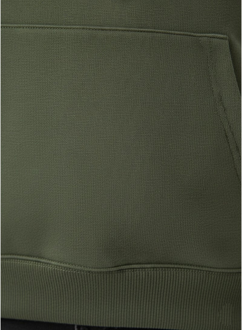 LOUD UNIVERSE Khaki Green Regular Fit Cotton Jersey Hoodie, Soft Comfortable Hoodie - Image 2